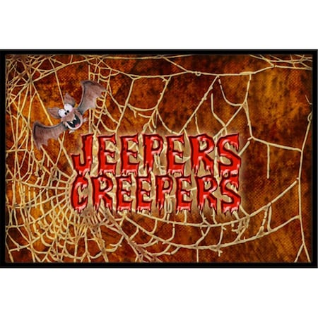 Carolines Treasures Jeepers Creepers With Bat and Spider Web Halloween Doormat- 24 x 36 in. SB3018JMAT